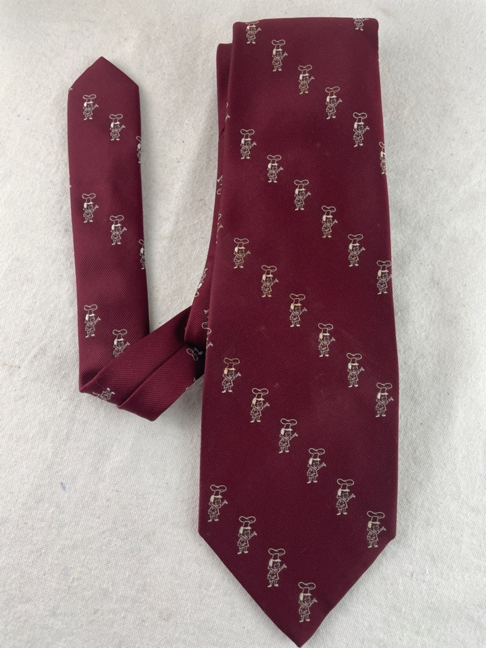 Vintage 1977 Oscar Mayer Men's Burgundy Novelty Silk Tie with Chef Motif